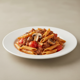 Gluten Free Penne With Beef, Mushroom and Tomatoes