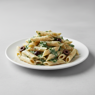 Gluten Free Penne With Spinach Ricotta and Olives