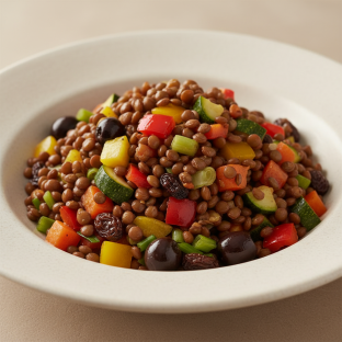 Meal Salad — Lentil Salad With Veggies, Olives and Raisins (small)