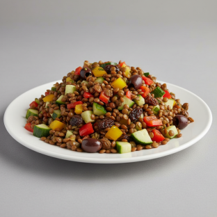 Meal Salad — Lentil Salad With Veggies, Olives and Raisins (large)