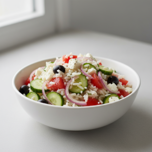 Meal Salad — Greek Rice Salad With Tomato, Cucumber, Feta, Onion, Olives (small)