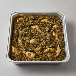 Vegetarian Dinner — Spinach With Lentils and Artichoke Hearts (half Pan)