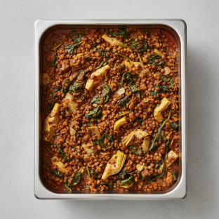 Vegetarian Dinner — Spinach With Lentils and Artichoke Hearts (full Pan)