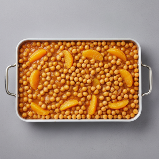 Vegetarian Dinner — Chickpeas With Fresh Oranges in Apricot Sauce (half Pan)