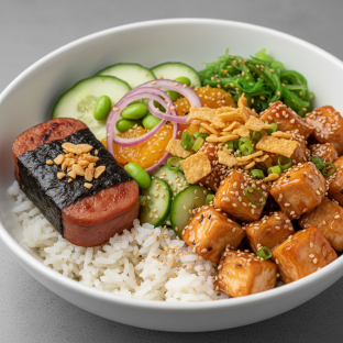Sweet Sesame Chicken Bowl Combo (Regular) — White Rice / Garlic Spam Musubi