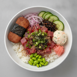 Umami Ahi Bowl Combo (Regular) — White Rice / Garlic Spam Musubi