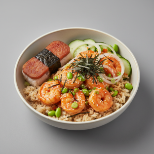 Spicy Shrimp Bowl Combo (Regular) — Brown Rice / Garlic Spam Musubi