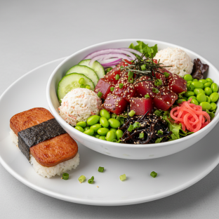 Umami Ahi Salad Bowl Combo (Regular) — Mixed Greens / Garlic Spam Musubi