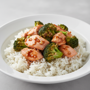 Hiddenfjord Salmon and Broccoli over White Rice Hiddenfjord Salmon and Broccoli over White Rice