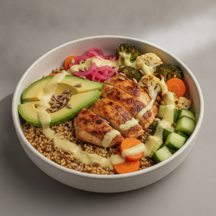 Chicken Hearty Bowl with Avocado with Lemon Thyme Sauce Chicken Hearty Bowl with Avocado with Lemon Thyme Sauce