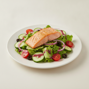 Garden Salad - Red Wine Vinaigrette With Baked Salmon Garden Salad - Red Wine Vinaigrette With Baked Salmon