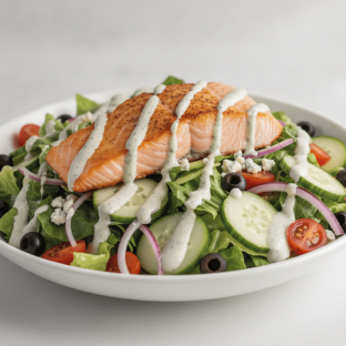 Garden Salad - Blue Cheese With Baked Salmon Garden Salad - Blue Cheese With Baked Salmon