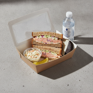 Sandwich Boxed Lunch — Hot Smoked Salmon Salad Sandwich / Bottled Water Sandwich Boxed Lunch — Hot Smoked Salmon Salad Sandwich / Bottled Water