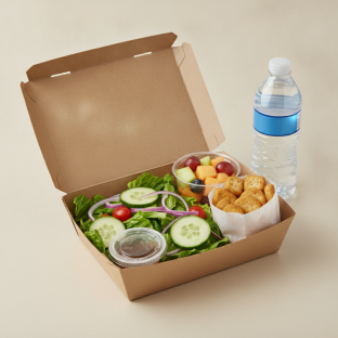 Garden Salad Boxed Lunch — Red Wine Vinaigrette / Fruit Cup / Bottled Water Garden Salad Boxed Lunch — Red Wine Vinaigrette / Fruit Cup / Bottled Water