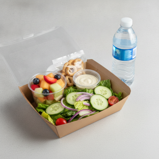 Garden Salad Boxed Lunch — Caesar Dressing / Fruit Cup / Bottled Water Garden Salad Boxed Lunch — Caesar Dressing / Fruit Cup / Bottled Water