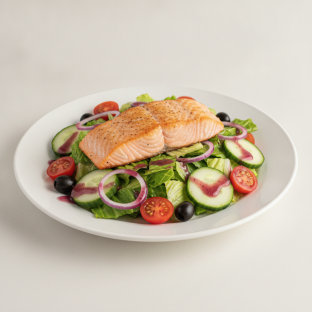 Garden Salad - Red Wine Vinaigrette With Baked Salmon Garden Salad - Red Wine Vinaigrette With Baked Salmon