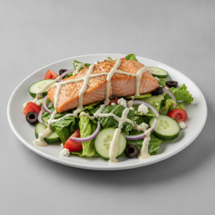 Garden Salad - Blue Cheese With Baked Salmon Garden Salad - Blue Cheese With Baked Salmon