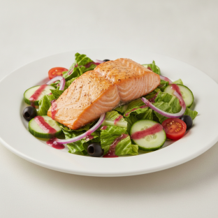 Garden Salad - Raspberry Vinaigrette With Baked Salmon Garden Salad - Raspberry Vinaigrette With Baked Salmon