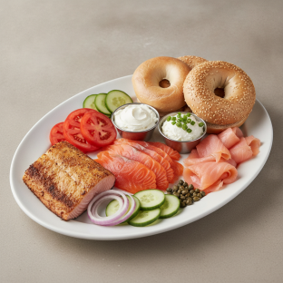 Smoked Salmon Bagel Platter - Kippered Salmon, Wild Sockeye, Nova Scotia Salmon Smoked Salmon Bagel Platter - Kippered Salmon, Wild Sockeye, Nova Scotia Salmon
