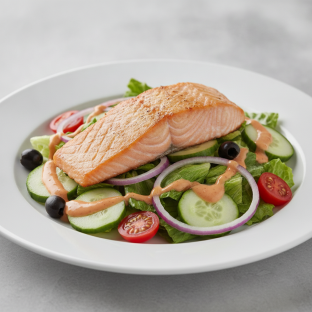 Garden Salad - Russian With Baked Salmon