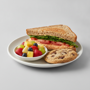 Pimiento Cheese Sandwich with Fruit Salad and Chocolate Chip Cookie Pimiento Cheese Sandwich with Fruit Salad and Chocolate Chip Cookie