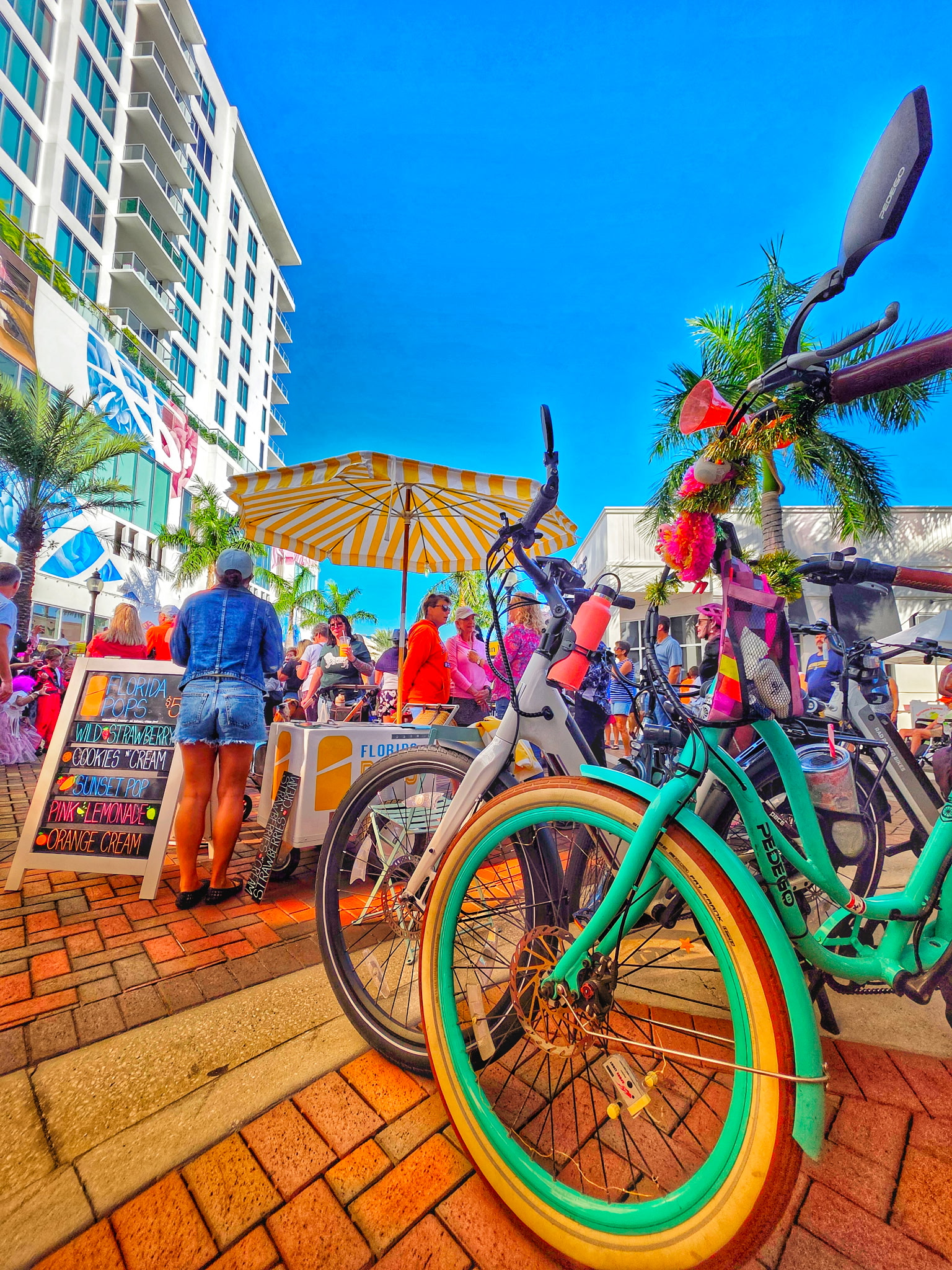 Sarasota Farmers Market vendors and bicycles downtown