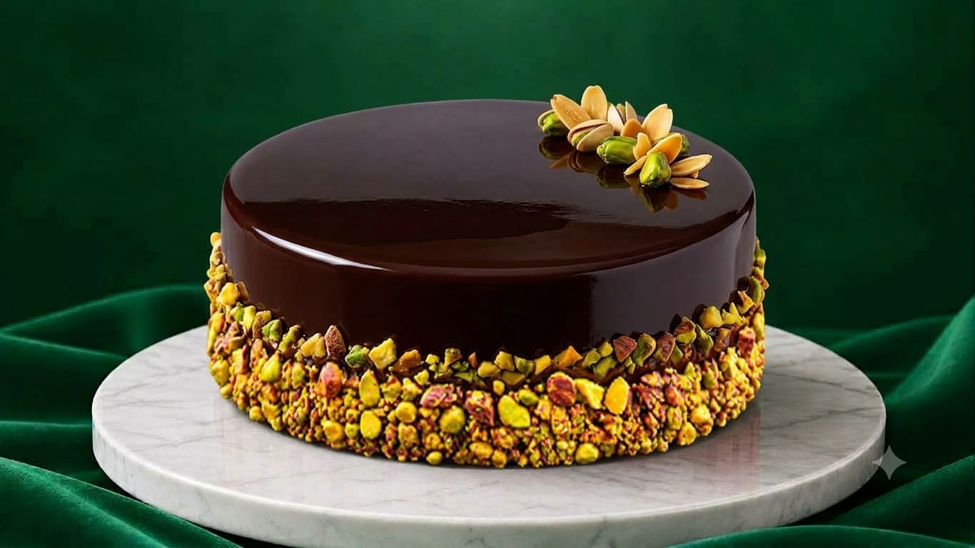Choco Pista chocolate pistachio cake by The Cakery, Best Cakes in Kannur