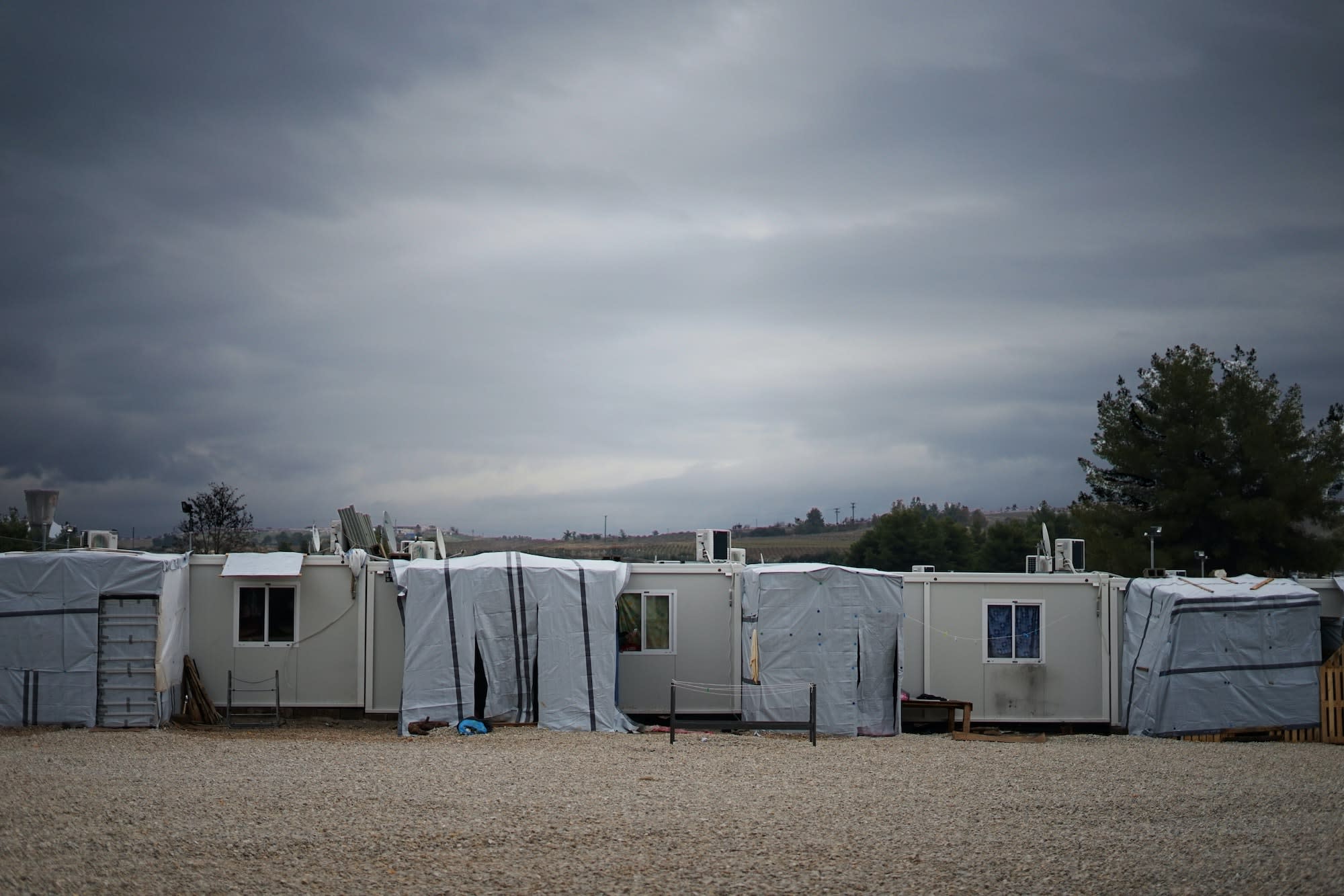 Portable living quarters in a refugee camp