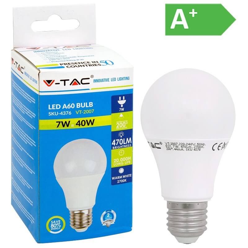 Led Lamp Ε27 7 Watt Warm White V-TAC Led Lamp Ε27 7 Watt Warm White V-TAC