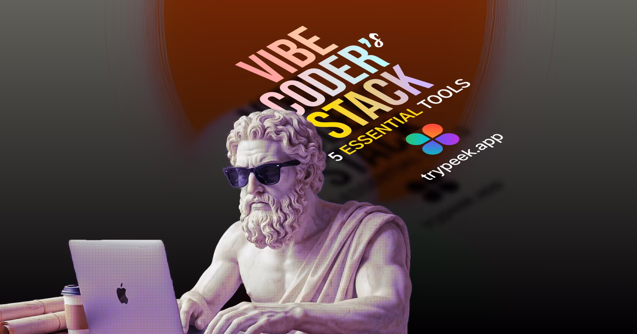 The essential 2026 Vibe Coding stack featuring Cursor AI, Claude 4.5 Sonnet, Gemini 3.0 Pro, v0.dev, Bolt.new, Netlify, and Peek Chrome extension for AI-powered development