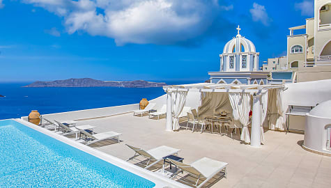 Infinity pool at luxury resort in Santorini, Greece