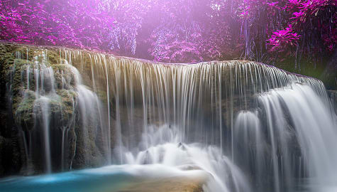 Huay Mae Kamin waterfall in rainforest in Kanchanaburi Province, Thailand.