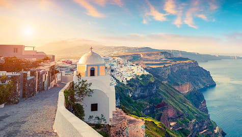Sunny morning in Fira on Santorini Island, Greece