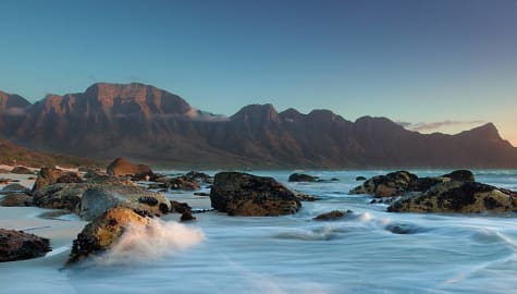 The sun sets over Kogel Bay in the Cape Province, South Africa
