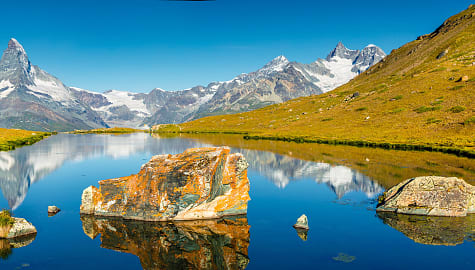 Stillisee Lake with Matterhorn in Switzerland