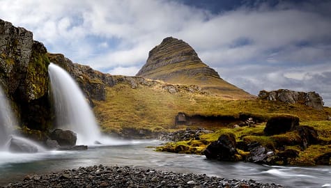 Waterfalls and Kirkjufell mountain in Iceland