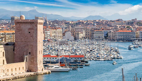 Saint Jean Castle and Cathedral de la Major and the Vieux port, Marseille France.
