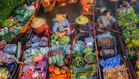 Fresh fruits and vegetable at a floating market in Bangkok, Thailand