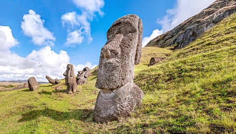 Moais at the quarry of Rano Raraku, Easter Island, Chile