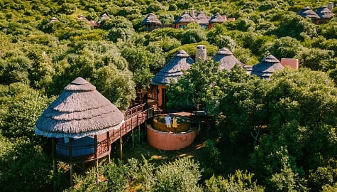 Honeymoon couple at safari lodge in South Africa