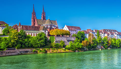 Munster Cathedral and the Rhine riverin Basal, Switzerland
