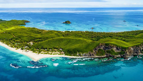 Aerial view over luxury resort in the Fiji Islands