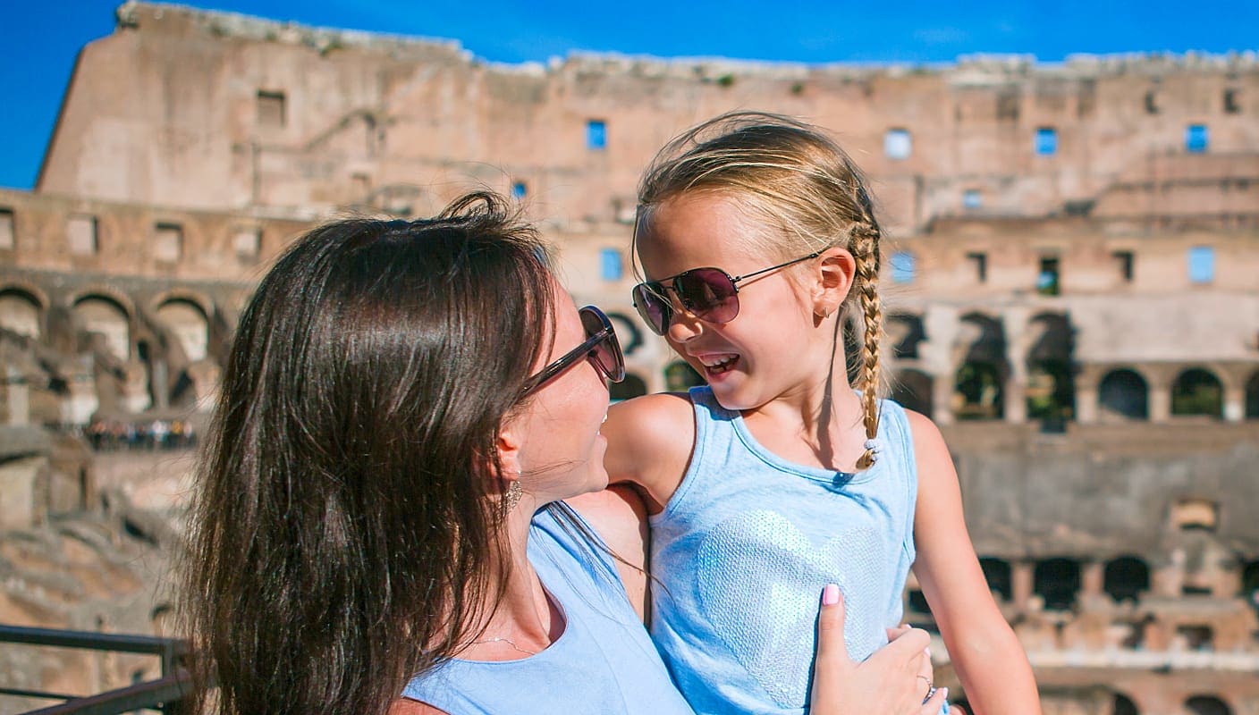 Mother and daughter at the Colosseum in Rome, Italy