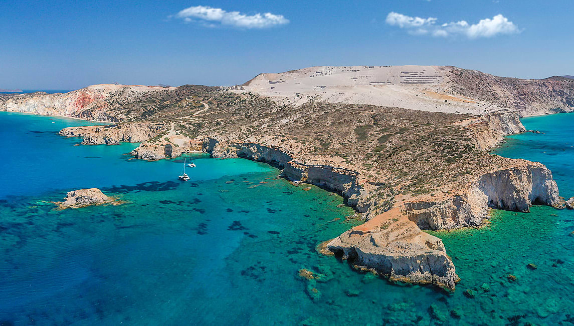 Southern coastline of Milos, with Fyriplaka, Tsigrado, and Gerakas Beaches