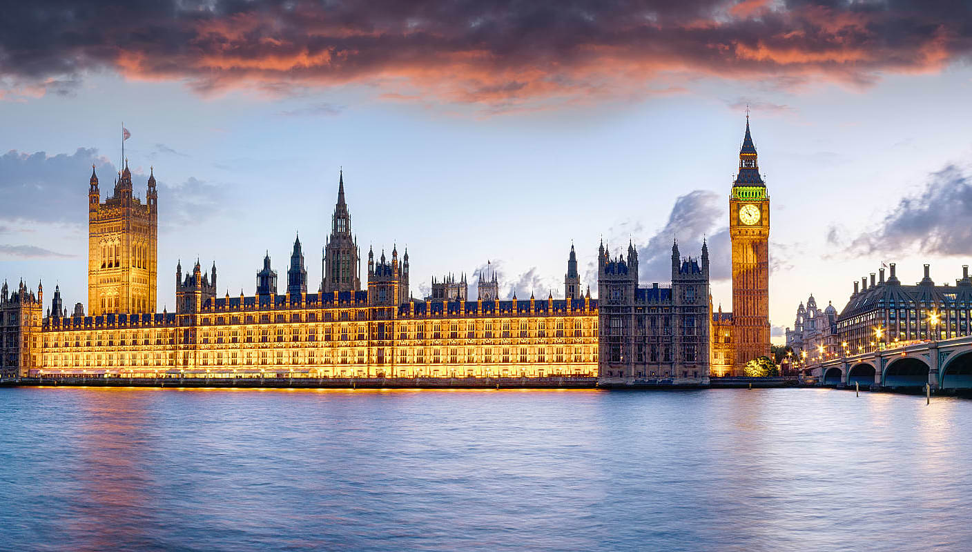 London's Big Ben Clock Tower from across the River Thames in London, England.