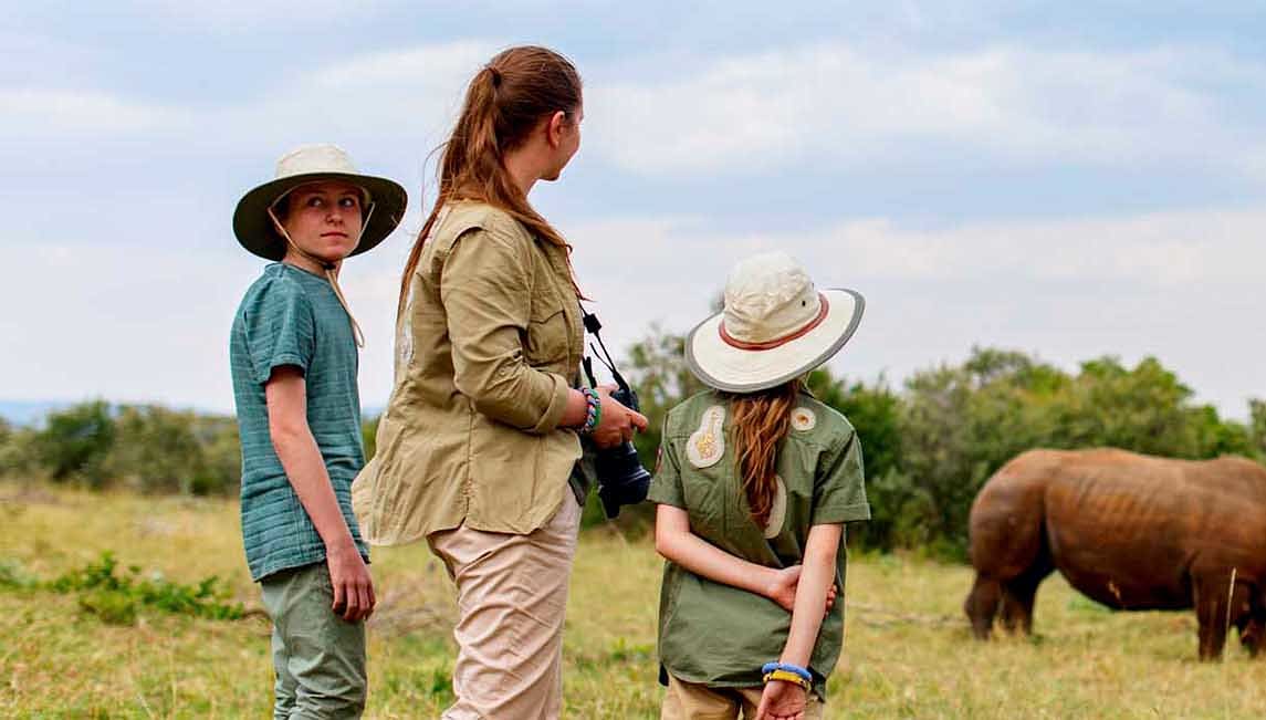 Family on African safari in Kenya