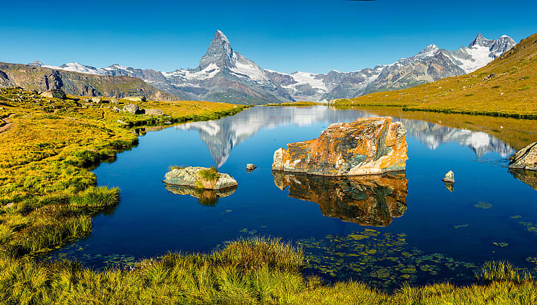 Stillisee Lake with Matterhorn in Switzerland