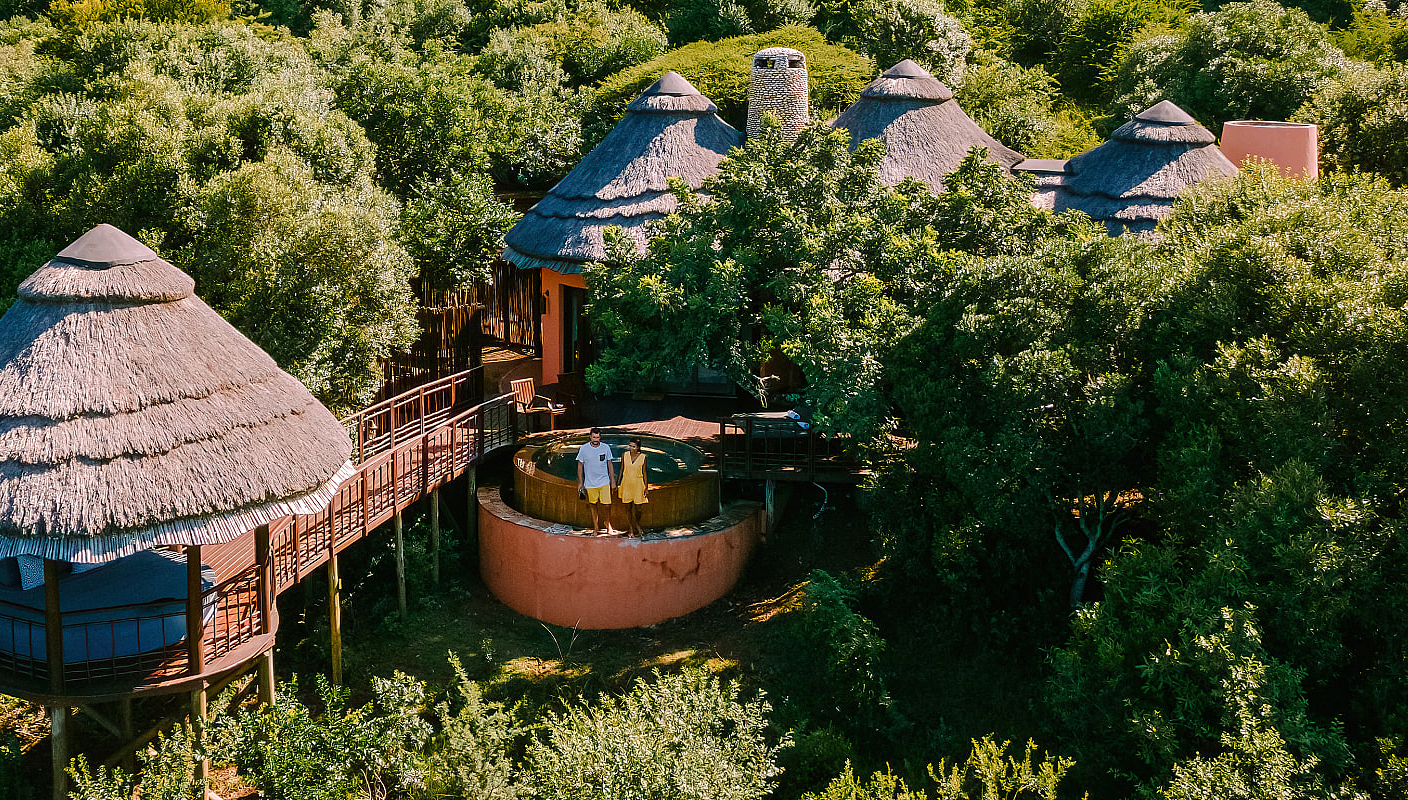 Honeymoon couple at safari lodge in South Africa