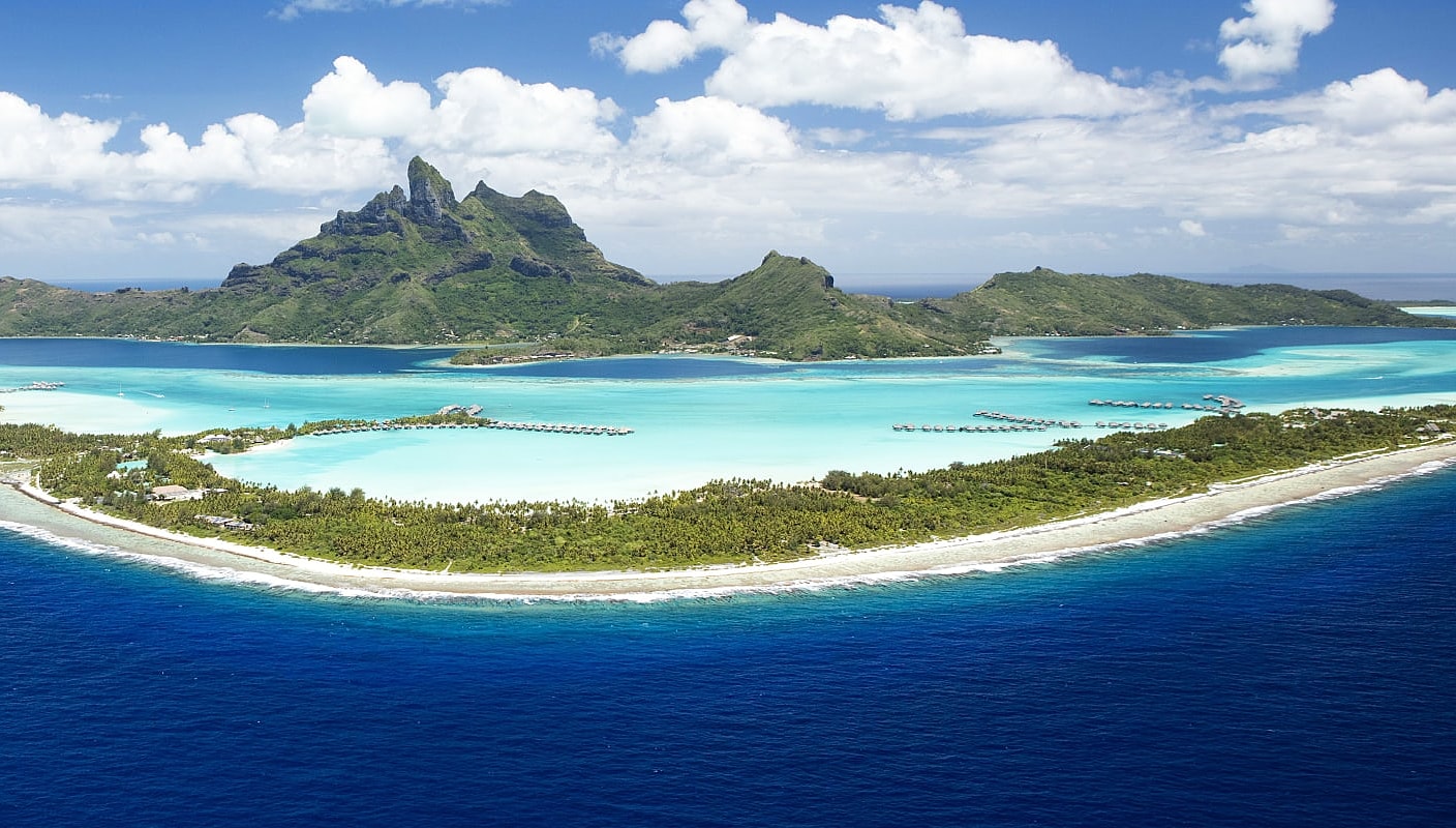 Aerial view of Bora Bora in French Polynesia