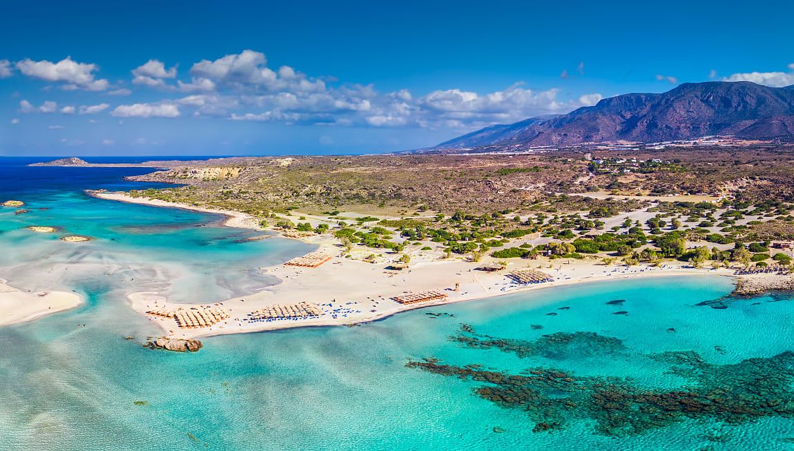 Elafonissi beach on Crete island with azure clear water